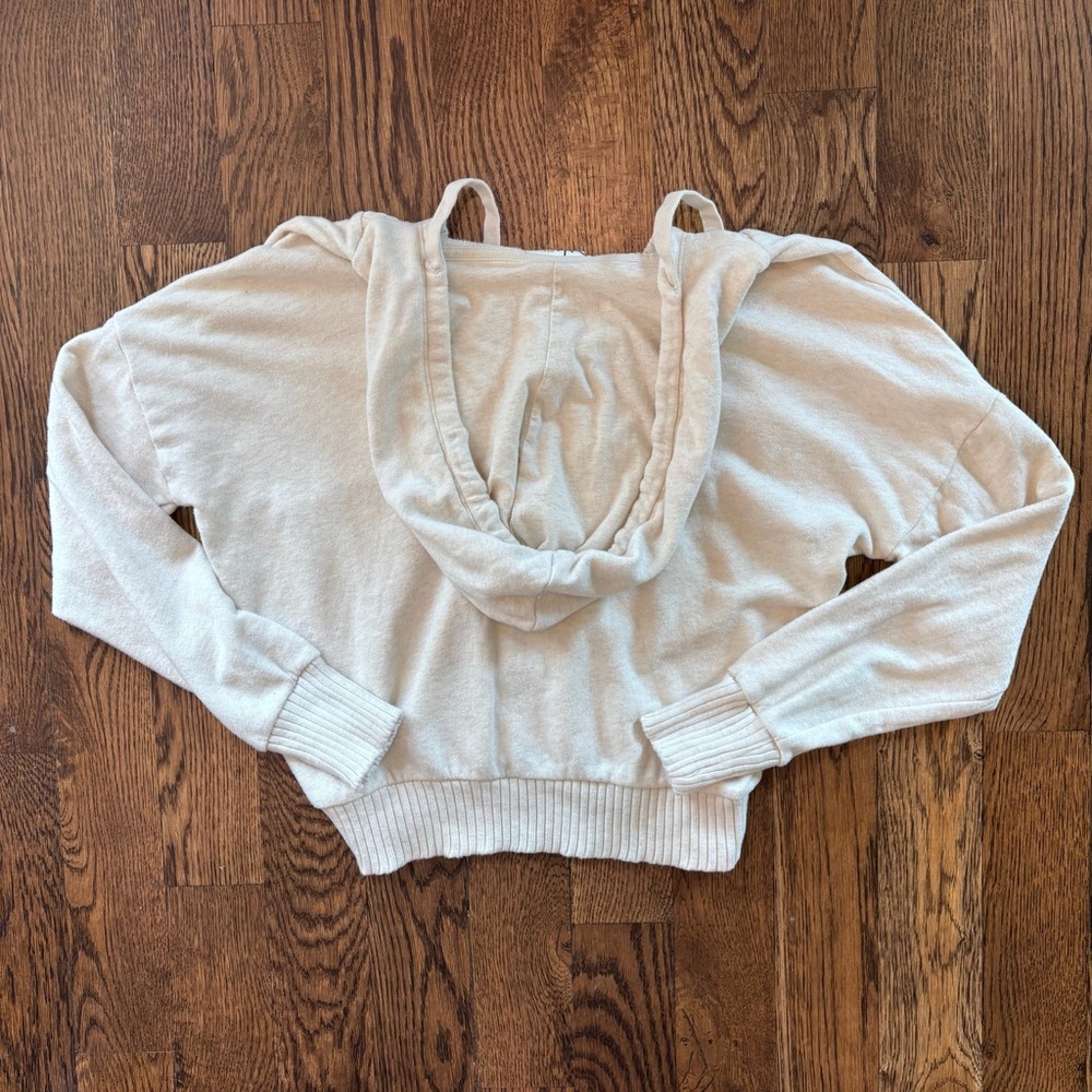 Offline By Aerie Beige Hoodie XS Soft Cropped Lounge Hooded Pullover Sweatshirt - Picture 5 of 5